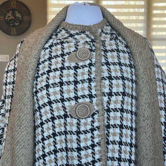 Vtg 60's Cape Reversible Wrap Coat Scarf Jacket Coat One Size S M L XL Check - Picture 2 of 16
